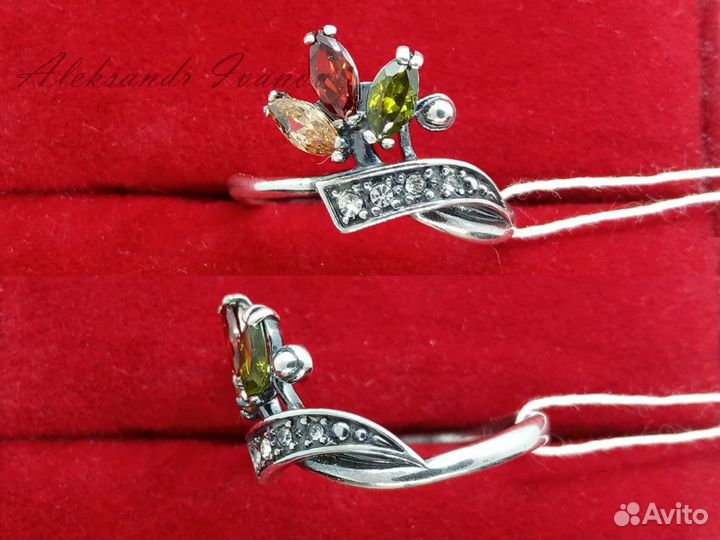 Кольцо. Серебрение, фианиты 17,5 размер