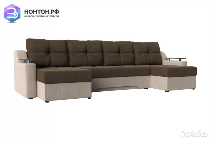 Диван п-образный еврокнижка Сенатор коричневый / б