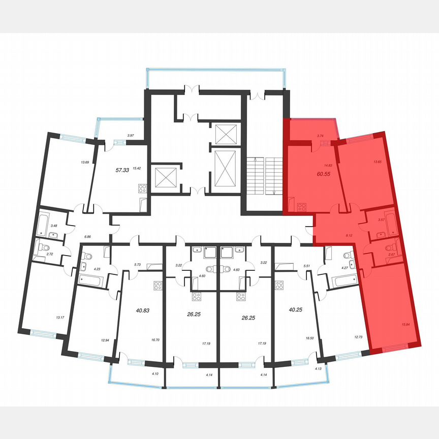 2-к. квартира, 62,4 м², 2/22 эт.