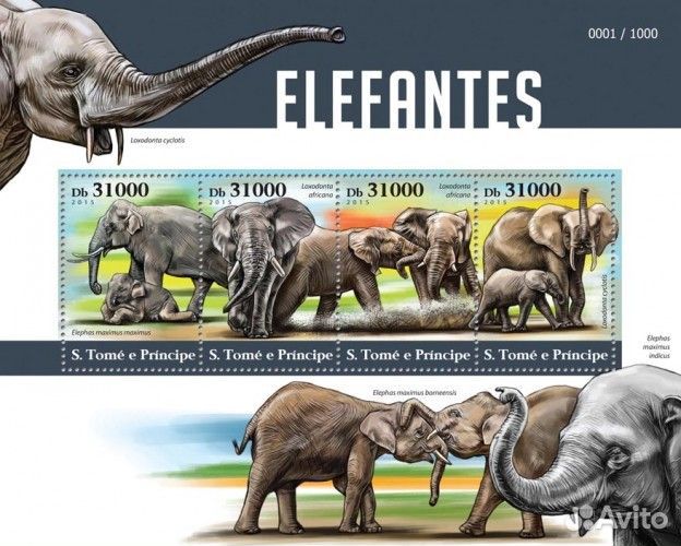 Сан-Томе, 2015. (st15408) Фауна, слоны (мл+блок)