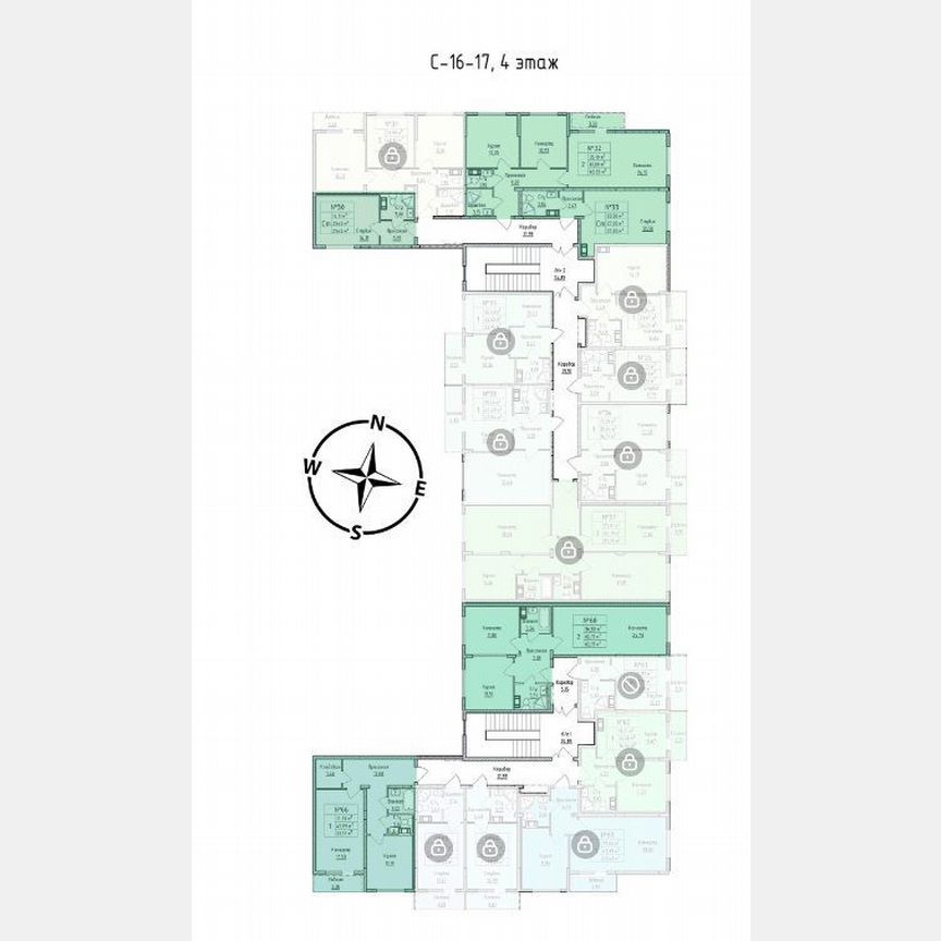2-к. квартира, 62,2 м², 4/4 эт.
