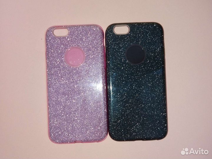 2 чехла на iPhone 6 с блёстками розовый и чёрный