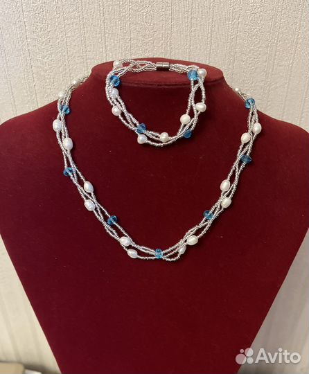 Комплект колье с браслетом с речным жемчугом