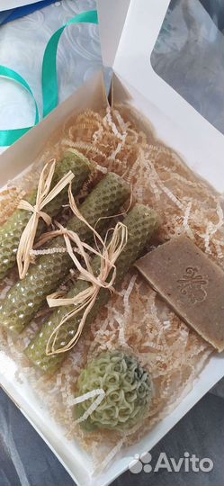 Свечи.Набор с натуральным мылом.свечи из вощины