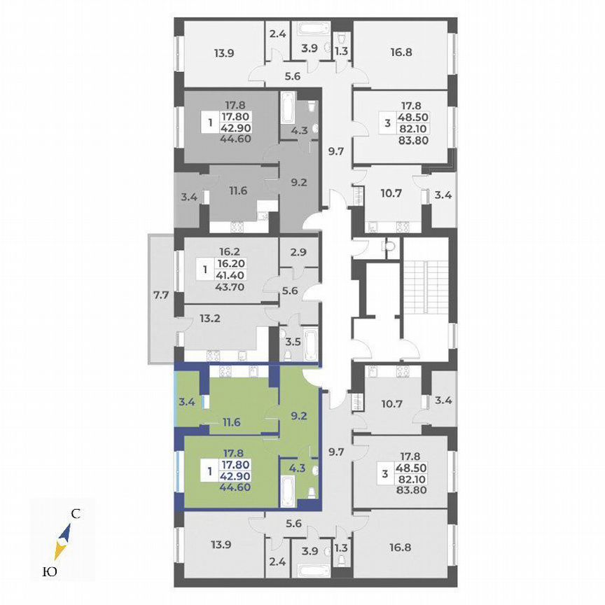 1-к. квартира, 44,6 м², 2/7 эт.