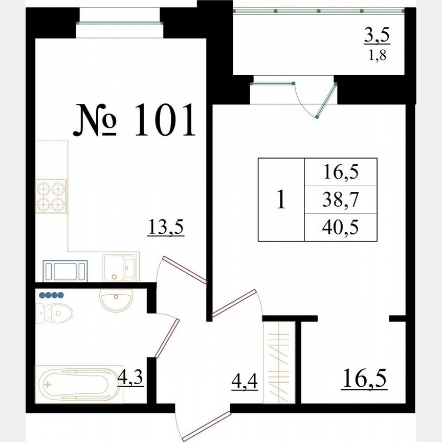 1-к. квартира, 40,5 м², 5/8 эт.