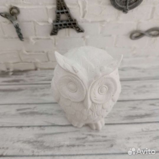 Сова белая статуэтка из гипса для разукрашивания