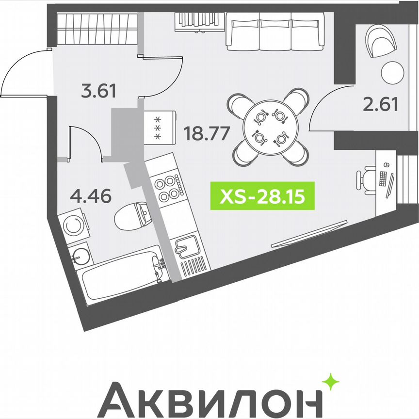 Квартира-студия, 28,2 м², 12/12 эт.