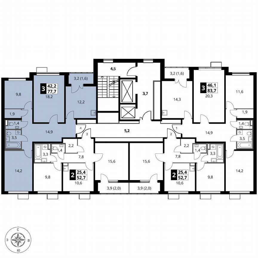 3-к. квартира, 77,7 м², 8/9 эт.