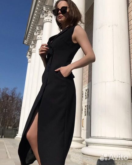 Длинное платье-жилетка/пиджак черное