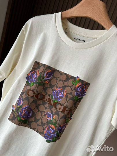 Coach футболка женская 2024 с замшевым лого