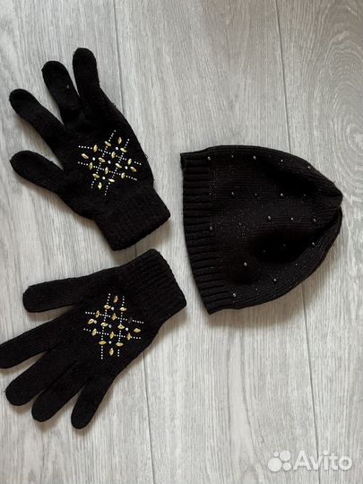 Шапка мягкая / бархатная и комплект шапка перчатки