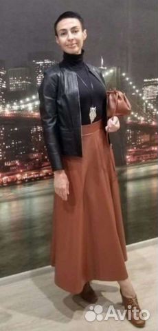 Юбка коричневая из экокожи. 44-46