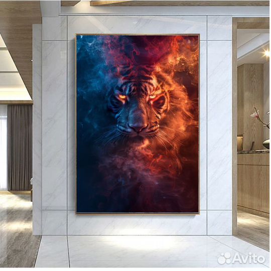 Интерьерная картина маслом Тигр в огненном дыму