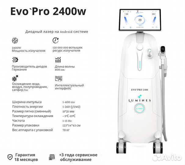 Диодный лазер для эпиляции люминес Evo-Pro 2400 Вт