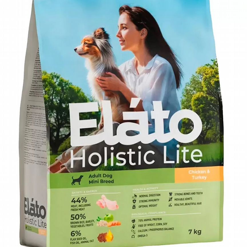 Сухой корм Elato Holistic Lite для собак мелких пород с курицей и индейкой - 7 кг