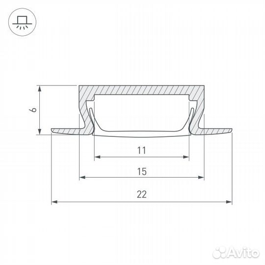 Врезной профиль для светодиодной ленты, 22х6мм