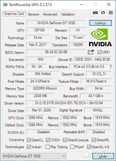 Msi GeForce GT 1030 (gddr5)