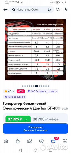 Генератор бензиновый новый