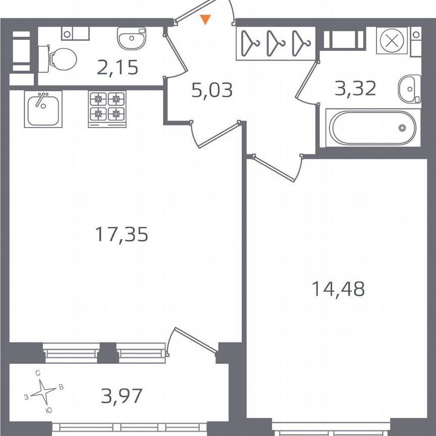 1-к. квартира, 44,3 м², 6/16 эт.