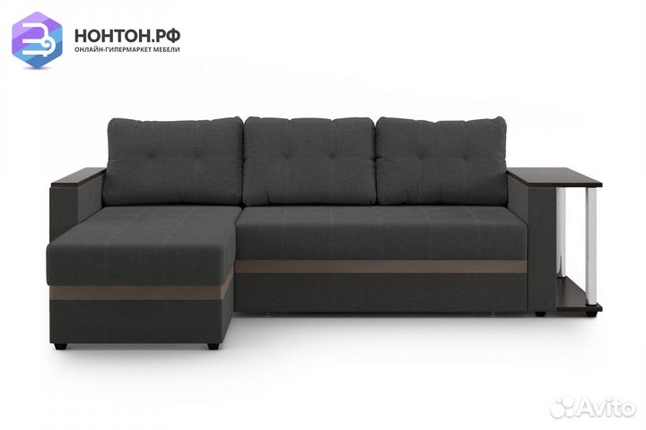 Диван угловой дельфин Атланта серый / коричневый