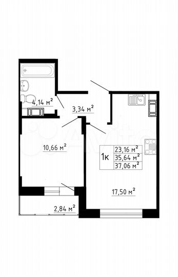 1-к. квартира, 35,4 м², 1/8 эт.