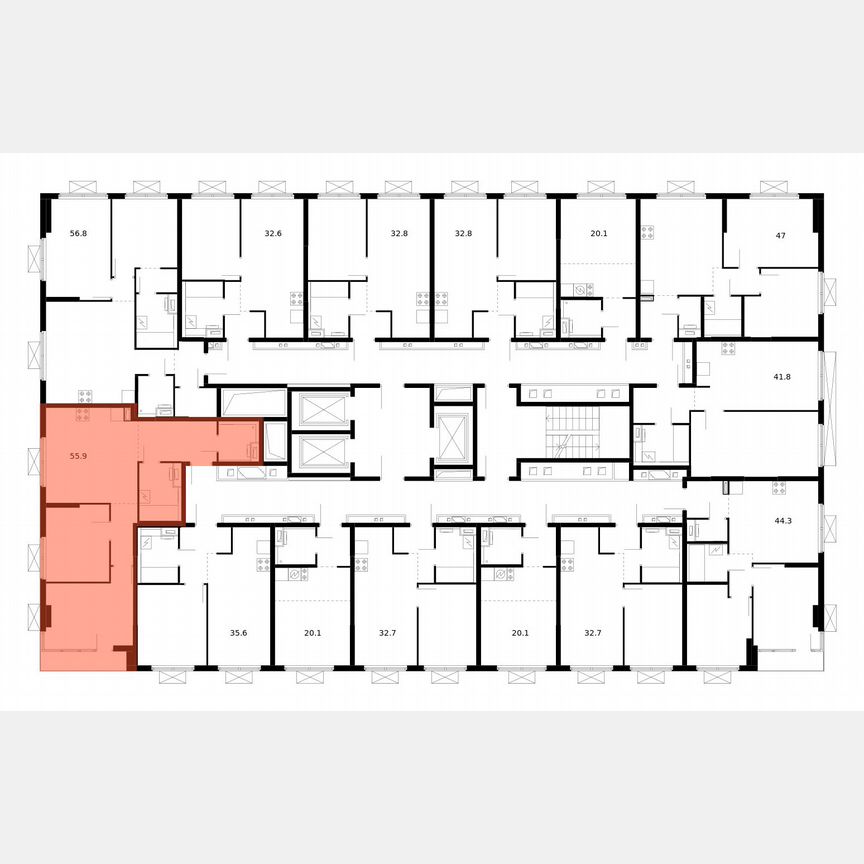 2-к. квартира, 55,9 м², 6/19 эт.