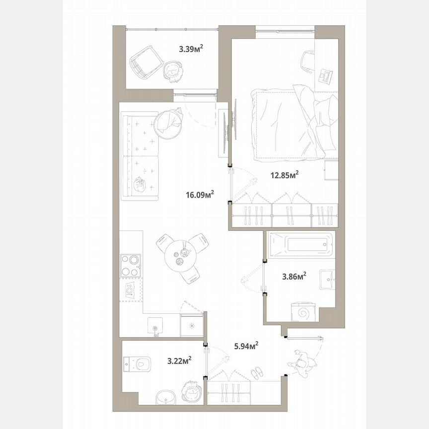 1-к. квартира, 43,7 м², 12/12 эт.