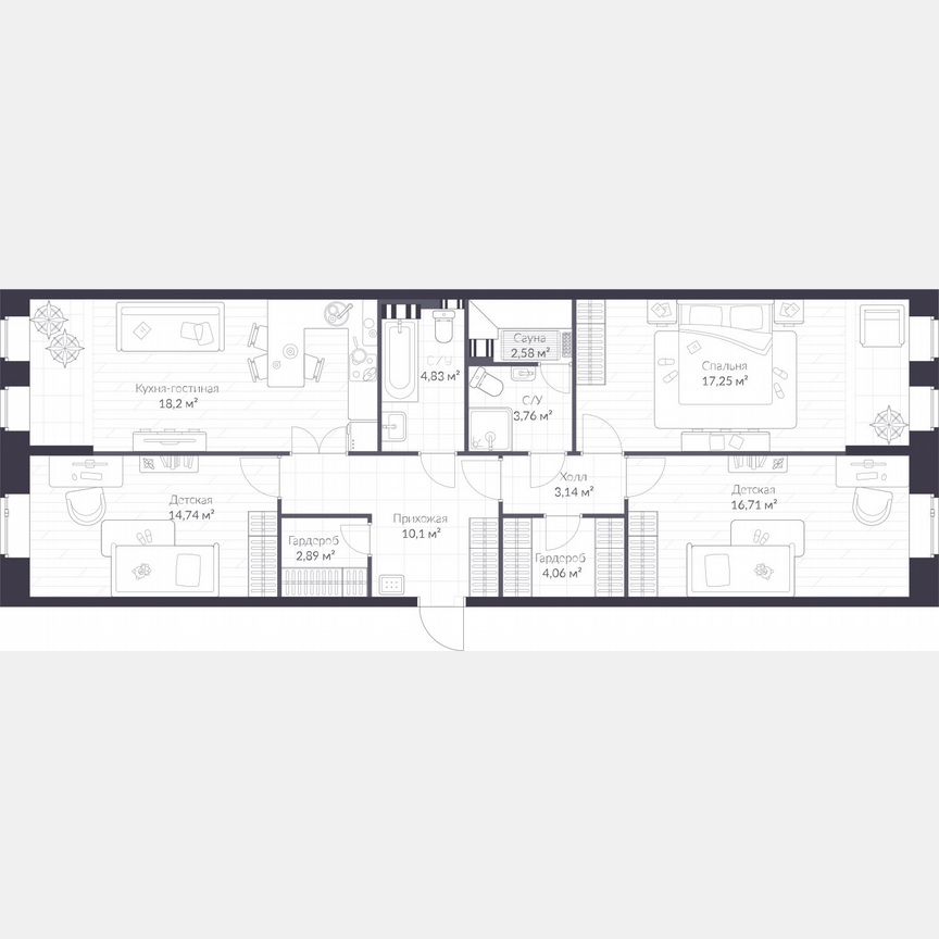 3-к. квартира, 107 м², 2/3 эт.