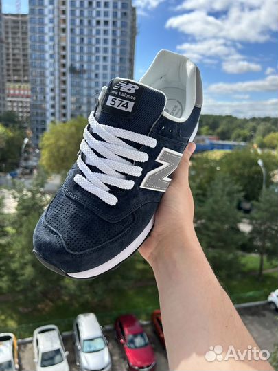 New balance 574 темно синие замшевые 43