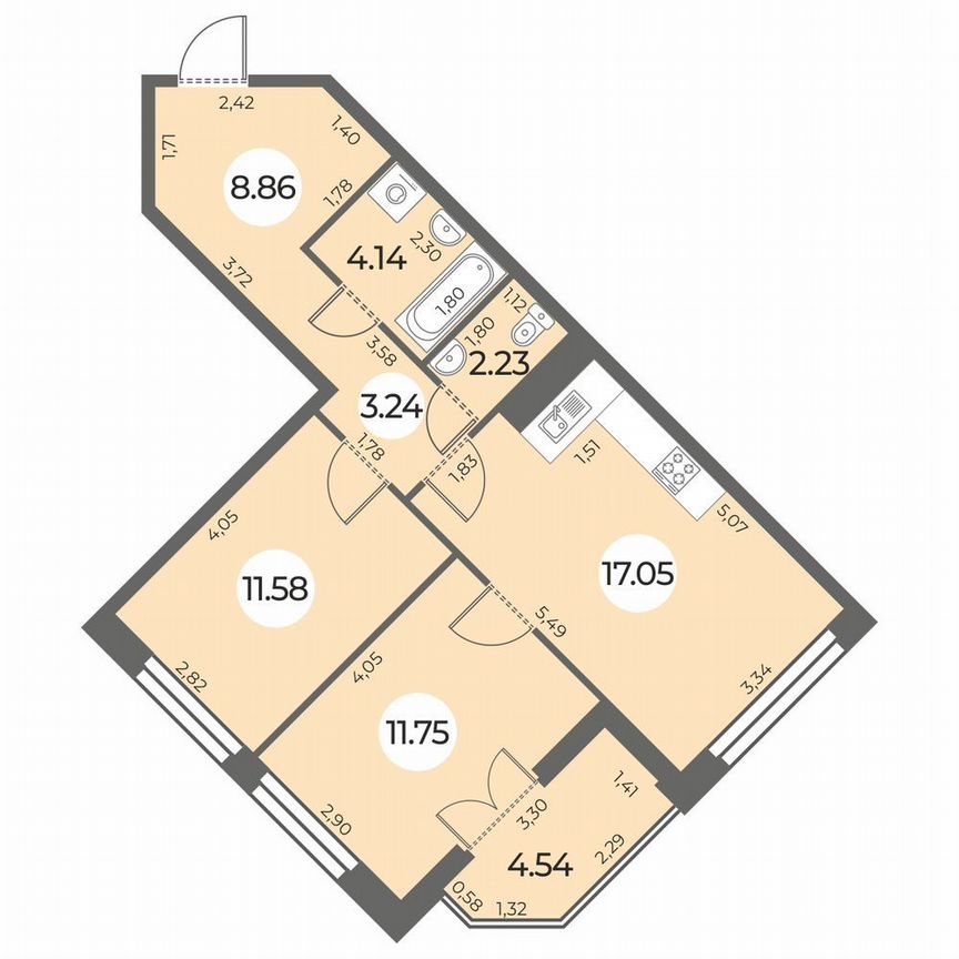 2-к. квартира, 61 м², 6/24 эт.