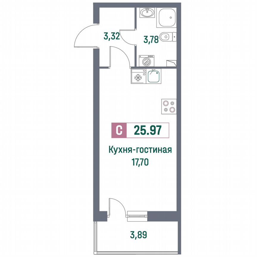 Квартира-студия, 26 м², 2/16 эт.