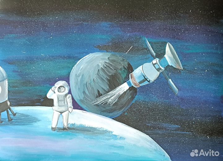 Рисунок в школу/сад человек и космос, 9 мая