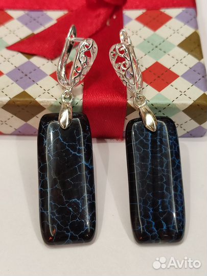 Серьги с шикарными агатами-вены дракона