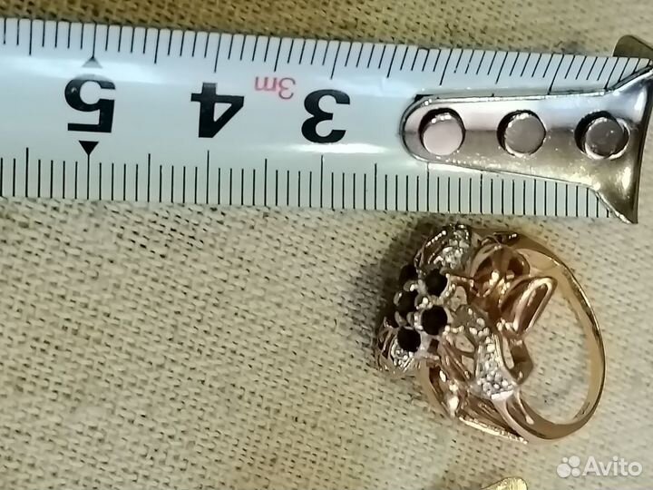 Золотой комплект серьги, кольцо 585/375 сапф/ брил
