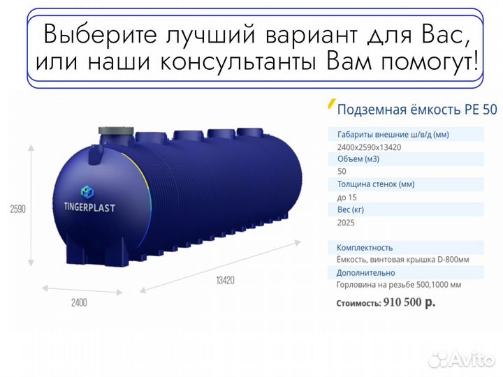 Подземный бак ёмкость 10000л