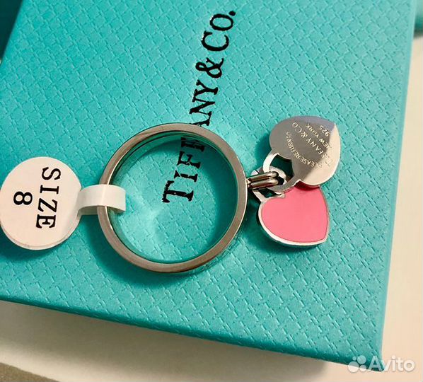 Кольцо с розовым сердцем стиль Тиффани