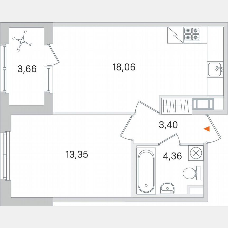1-к. квартира, 41 м², 2/4 эт.