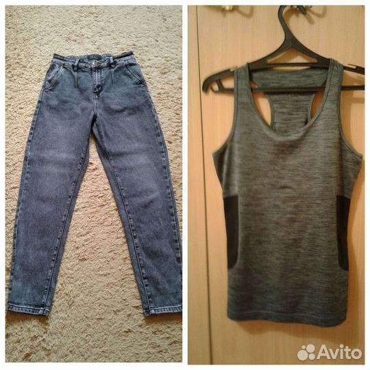 Женские джинсы 42-44, майка спорт. 44-46