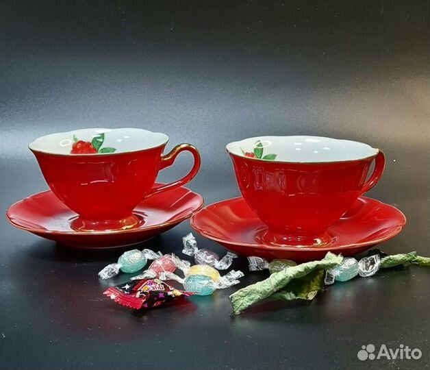 Чашка с блюдцем чайная пара СССР кахла лфз Дулёво