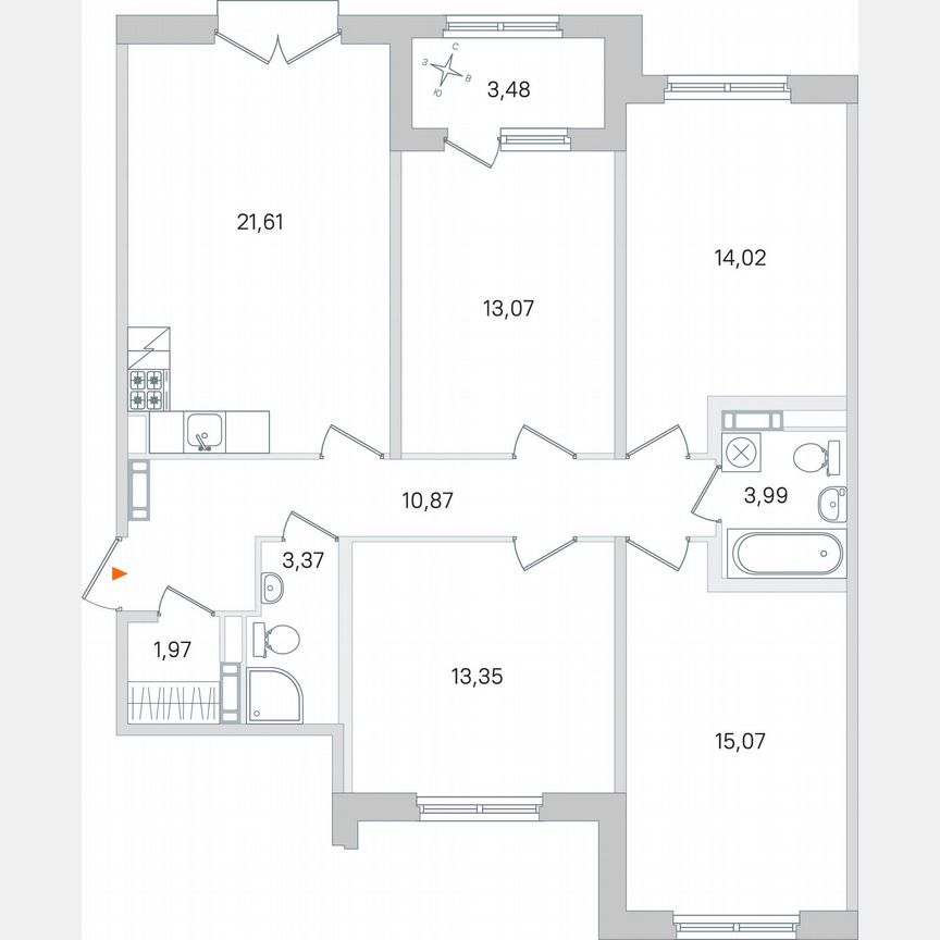 4-к. квартира, 99,1 м², 3/4 эт.