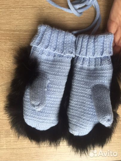 Варежки детские с натуральным мехом