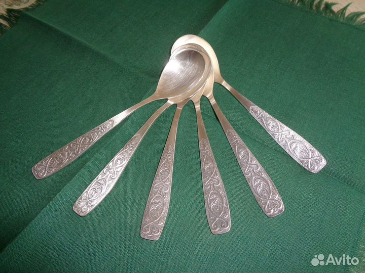 Ложки мельхиоровые десертные, винтаж, наб.6 штук