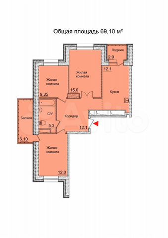 3-к. квартира, 69,1 м², 2/21 эт.