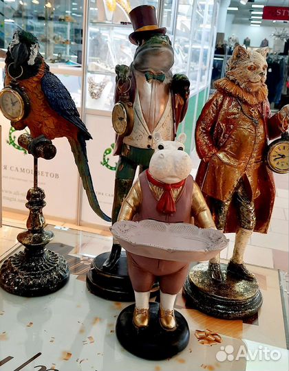 Фигурка, статуэтка Кот с часами, Лягушка, Сова