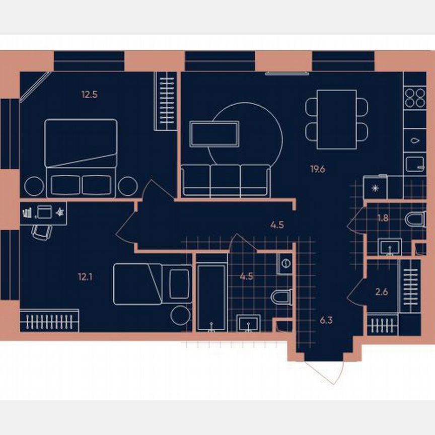 2-к. квартира, 63,9 м², 16/33 эт.