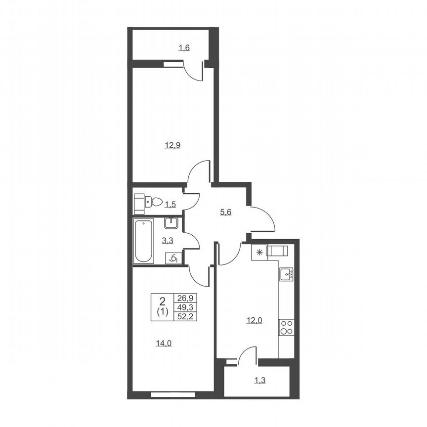 2-к. квартира, 52,2 м², 2/8 эт.