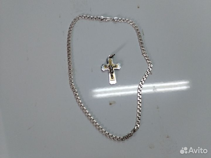 Мужская серебряная цепь с крестом