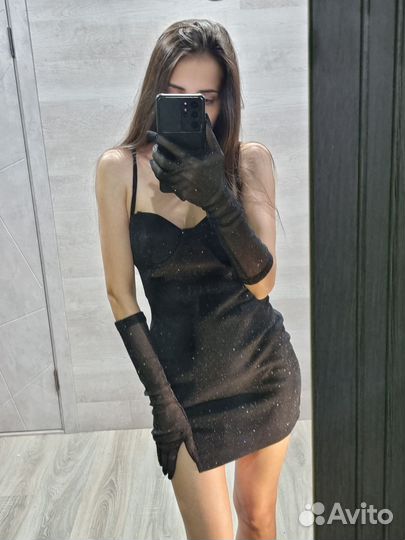Платье чёрное блестящее S, M, L