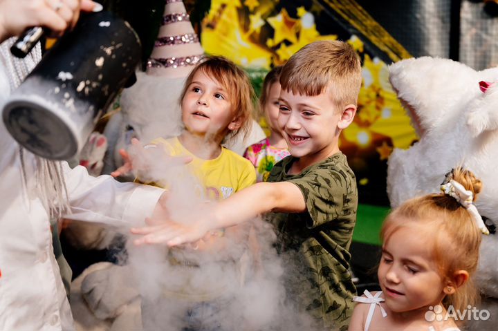 Научное шоу, сладкая вата, Слаймы, фокусник